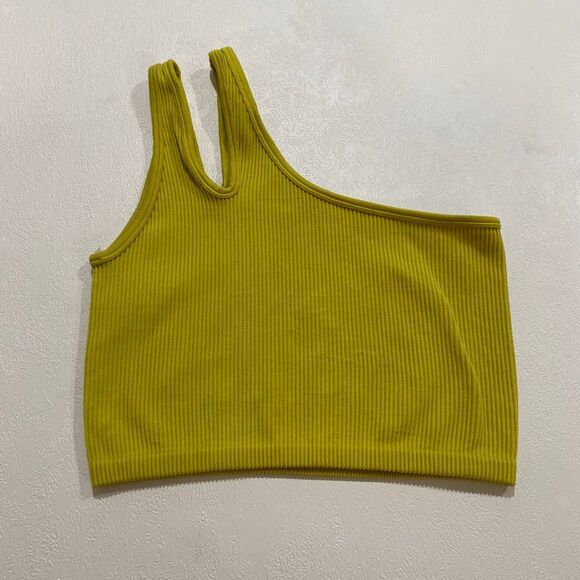 OFFLINE by Aerie One Shoulder Ribbed Crop Tank Top Women’s Small – Lime Green As - Picture 1 of 5
